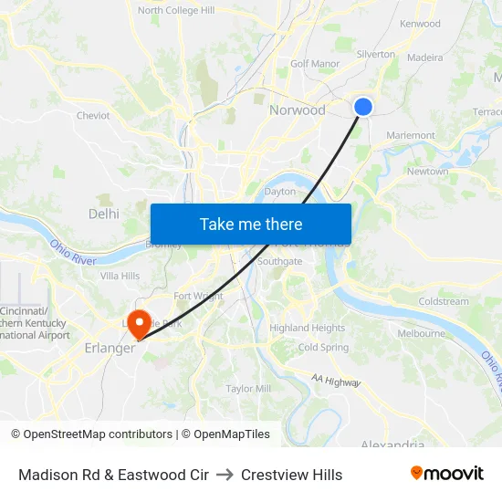 Madison Rd & Eastwood Cir to Crestview Hills map