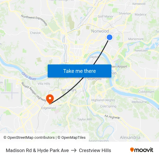 Madison Rd & Hyde Park Ave to Crestview Hills map