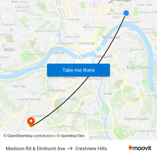 Madison Rd & Elmhurst Ave to Crestview Hills map