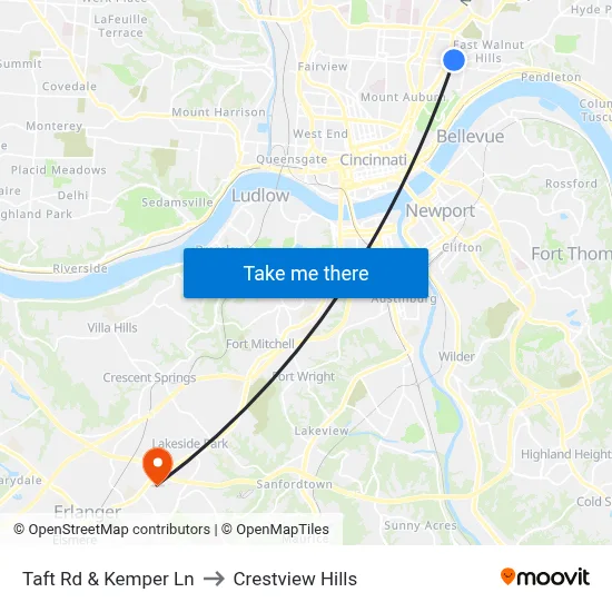 Taft Rd & Kemper Ln to Crestview Hills map