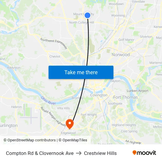 Compton Rd & Clovernook Ave to Crestview Hills map