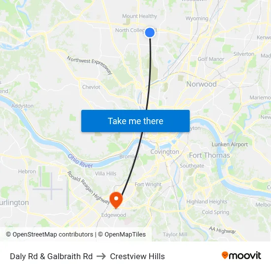 Daly Rd & Galbraith Rd to Crestview Hills map