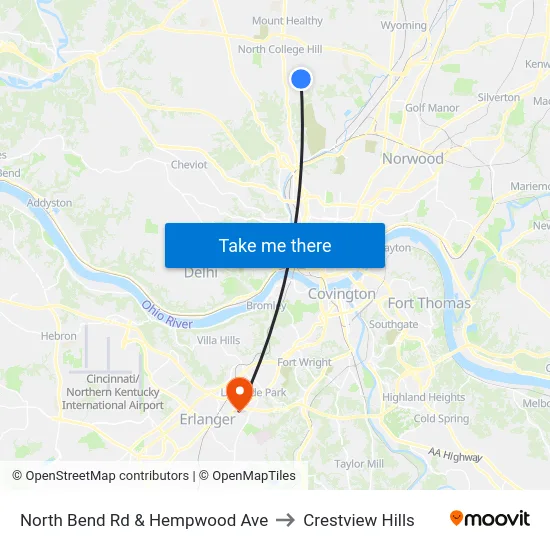 North Bend Rd & Hempwood Ave to Crestview Hills map