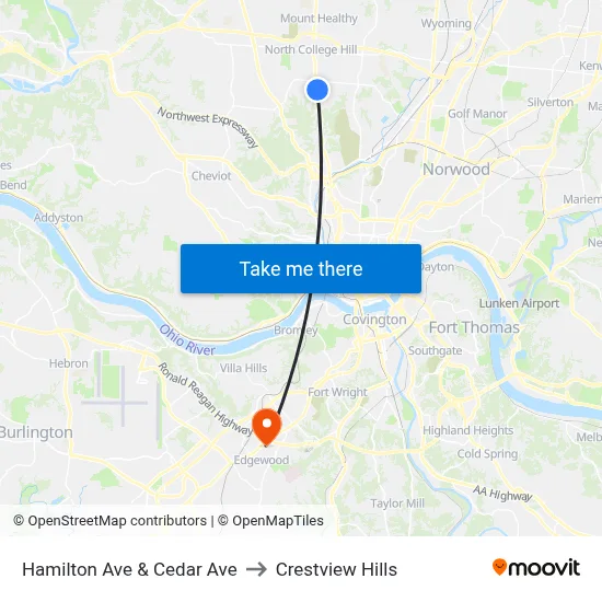 Hamilton Ave & Cedar Ave to Crestview Hills map
