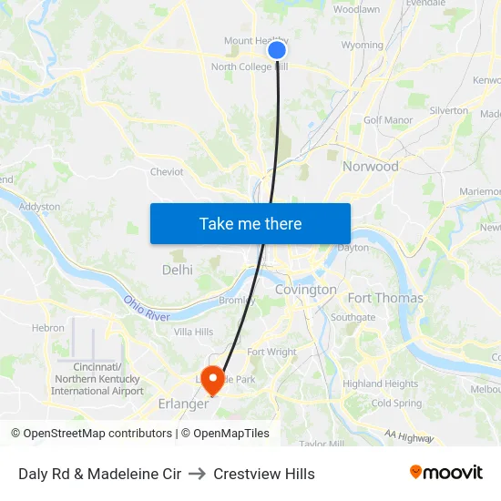 Daly Rd & Madeleine Cir to Crestview Hills map