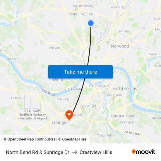 North Bend Rd & Sunridge Dr to Crestview Hills map