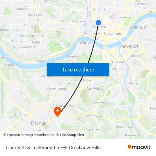 Liberty St & Lockhurst Ln to Crestview Hills map