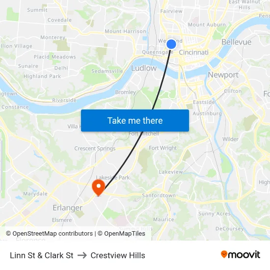 Linn St & Clark St to Crestview Hills map