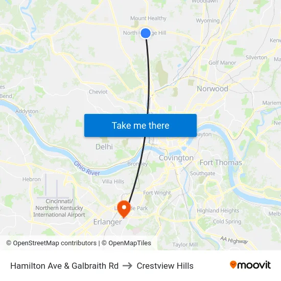 Hamilton Ave & Galbraith Rd to Crestview Hills map