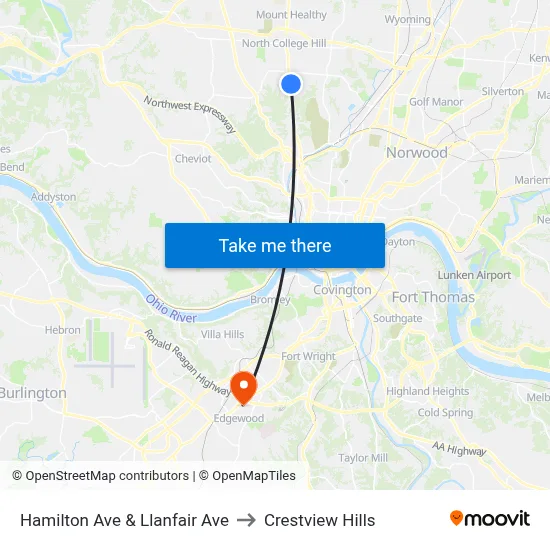 Hamilton Ave & Llanfair Ave to Crestview Hills map
