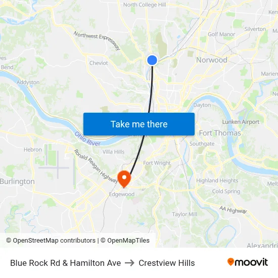 Blue Rock Rd & Hamilton Ave to Crestview Hills map