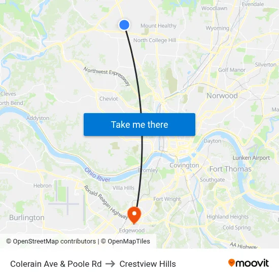 Colerain Ave & Poole Rd to Crestview Hills map