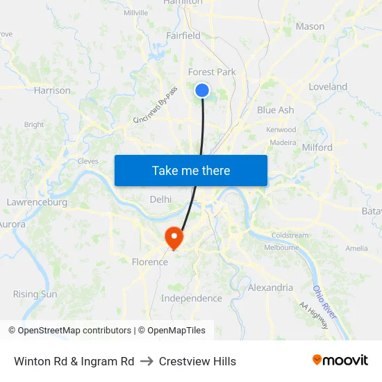 Winton Rd & Ingram Rd to Crestview Hills map