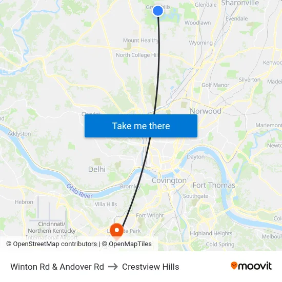 Winton Rd & Andover Rd to Crestview Hills map