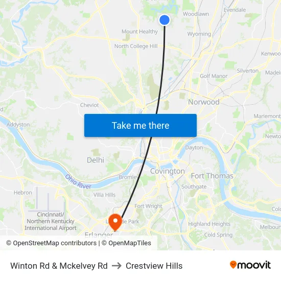 Winton Rd & Mckelvey Rd to Crestview Hills map