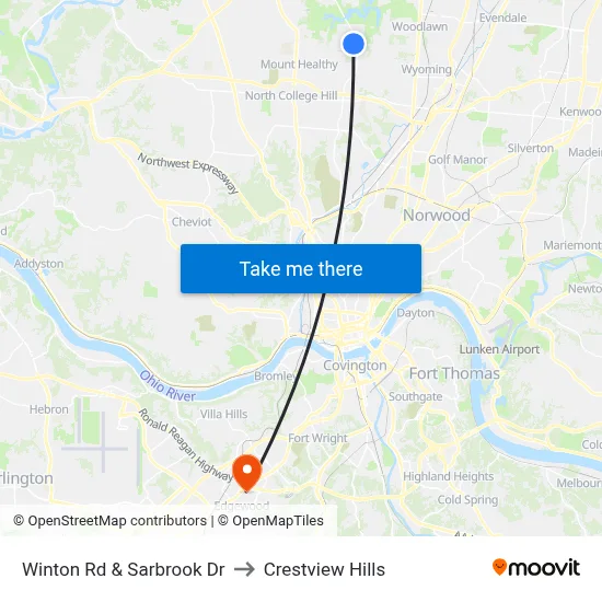 Winton Rd & Sarbrook Dr to Crestview Hills map