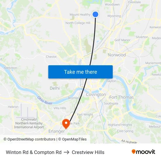Winton Rd & Compton Rd to Crestview Hills map