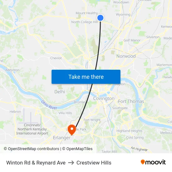 Winton Rd & Reynard Ave to Crestview Hills map