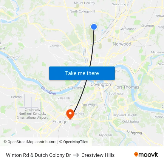 Winton Rd & Dutch Colony Dr to Crestview Hills map