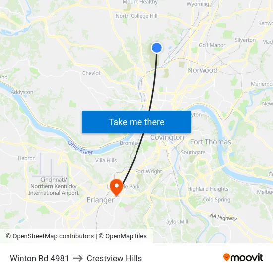 Winton Rd 4981 to Crestview Hills map