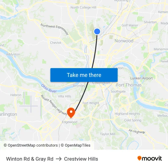 Winton Rd & Gray Rd to Crestview Hills map