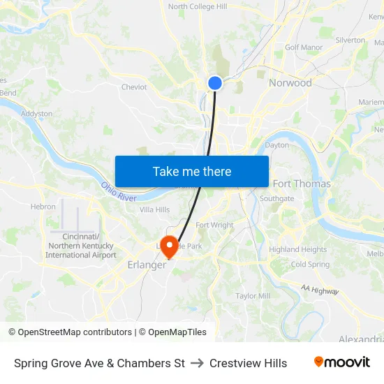 Spring Grove Ave & Chambers St to Crestview Hills map