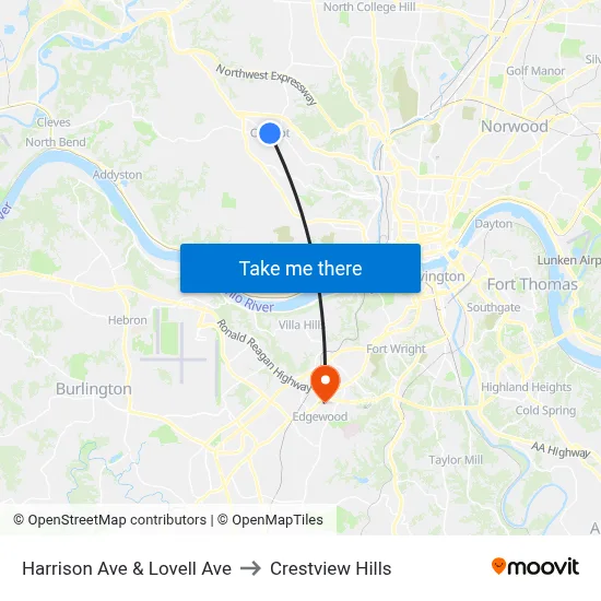 Harrison Ave & Lovell Ave to Crestview Hills map