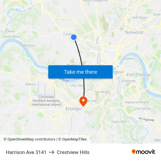 Harrison Ave 3141 to Crestview Hills map