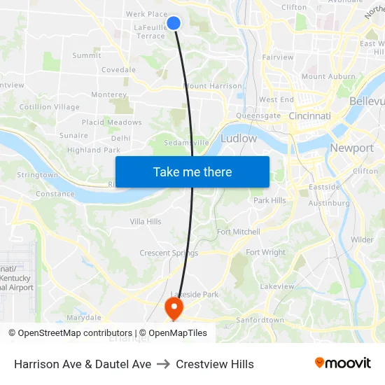 Harrison Ave & Dautel Ave to Crestview Hills map