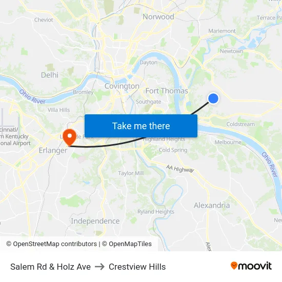Salem Rd & Holz Ave to Crestview Hills map