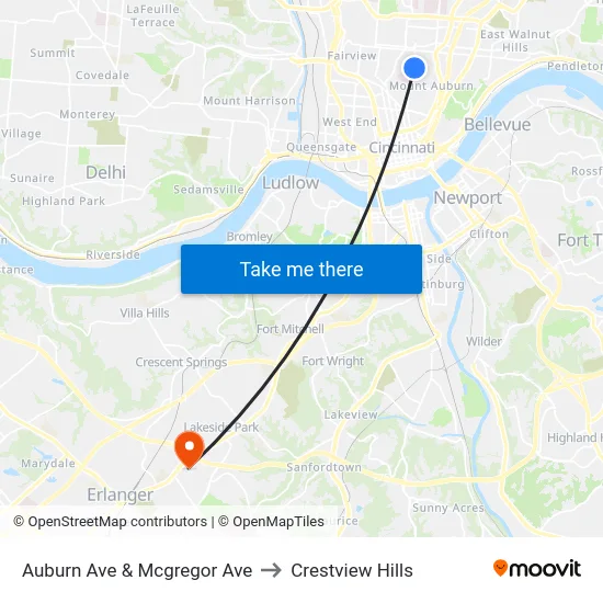 Auburn Ave & Mcgregor Ave to Crestview Hills map