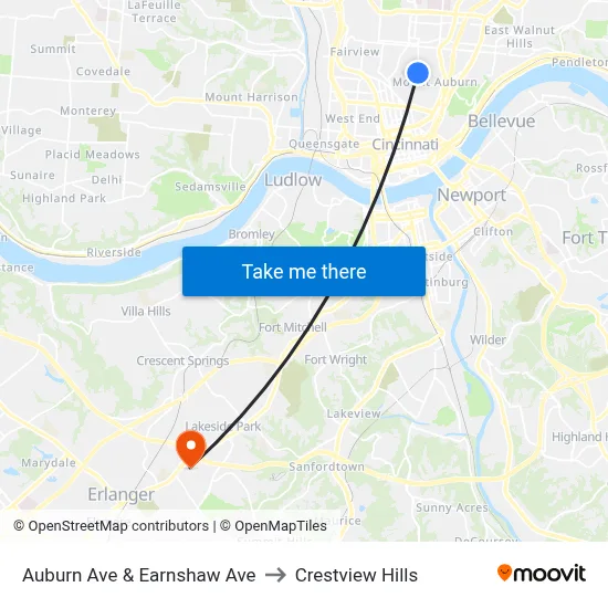 Auburn Ave & Earnshaw Ave to Crestview Hills map