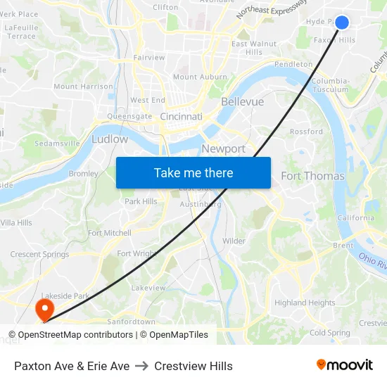 Paxton Ave & Erie Ave to Crestview Hills map