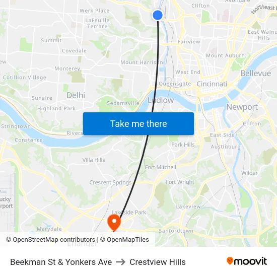 Beekman St & Yonkers Ave to Crestview Hills map