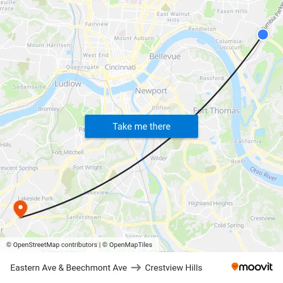 Eastern Ave & Beechmont Ave to Crestview Hills map
