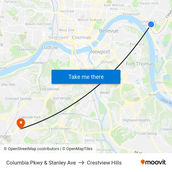 Columbia Pkwy & Stanley Ave to Crestview Hills map