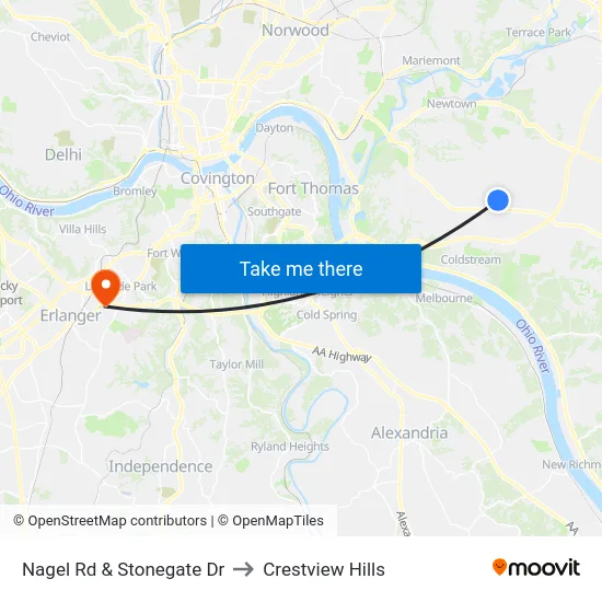 Nagel Rd & Stonegate Dr to Crestview Hills map