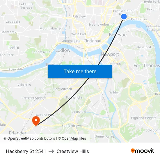 Hackberry St 2541 to Crestview Hills map