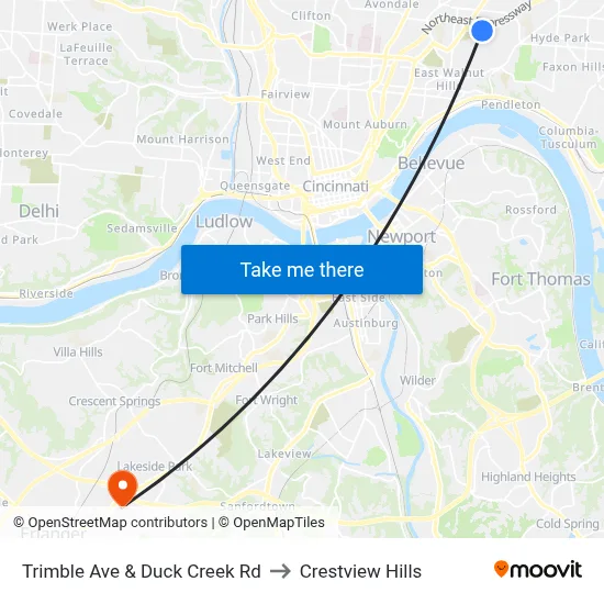 Trimble Ave & Duck Creek Rd to Crestview Hills map