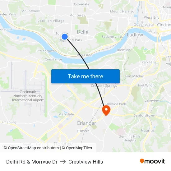 Delhi Rd & Morrvue Dr to Crestview Hills map