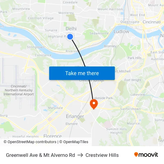 Greenwell Ave & Mt Alverno Rd to Crestview Hills map