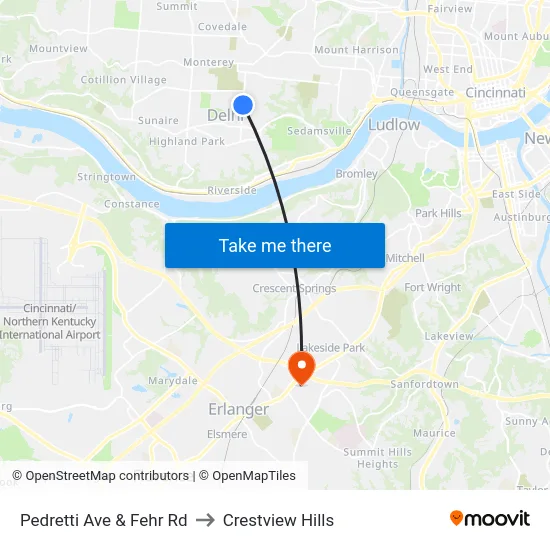 Pedretti Ave & Fehr Rd to Crestview Hills map
