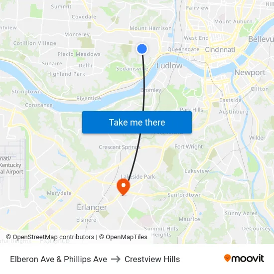 Elberon Ave & Phillips Ave to Crestview Hills map