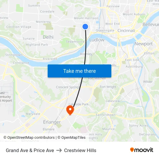 Grand Ave & Price Ave to Crestview Hills map