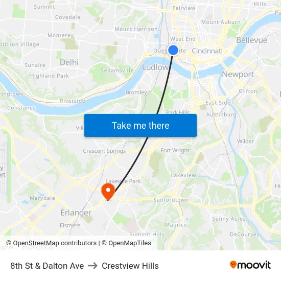 8th St & Dalton Ave to Crestview Hills map
