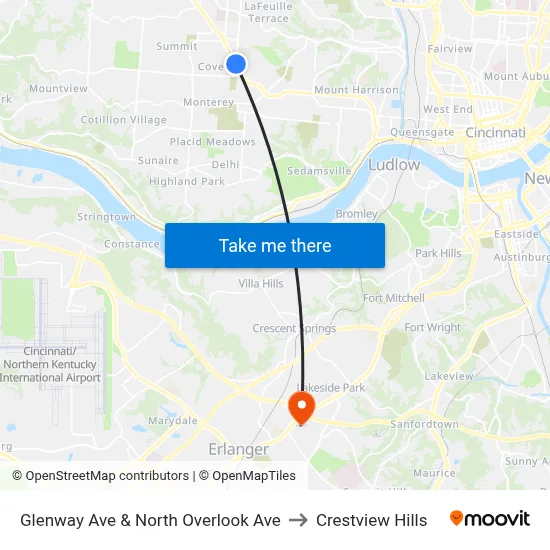 Glenway Ave & North Overlook Ave to Crestview Hills map
