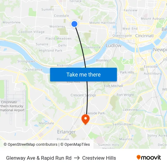 Glenway Ave & Rapid Run Rd to Crestview Hills map