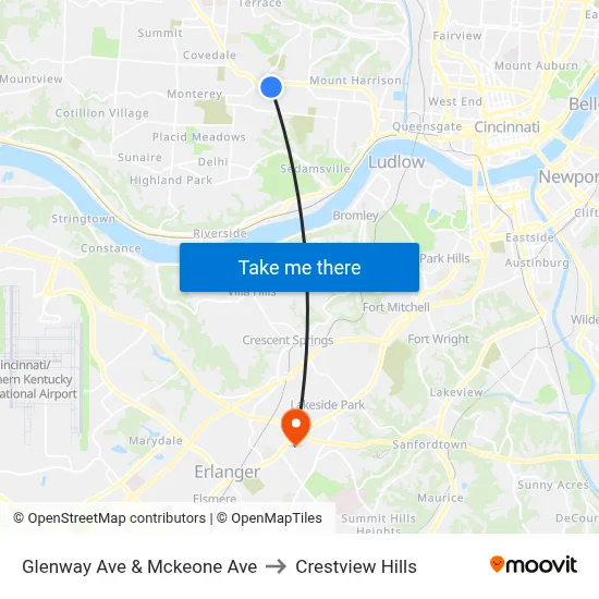 Glenway Ave & Mckeone Ave to Crestview Hills map