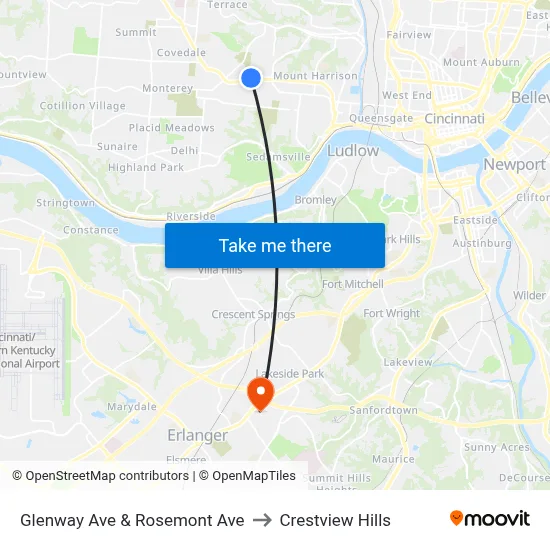 Glenway Ave & Rosemont Ave to Crestview Hills map