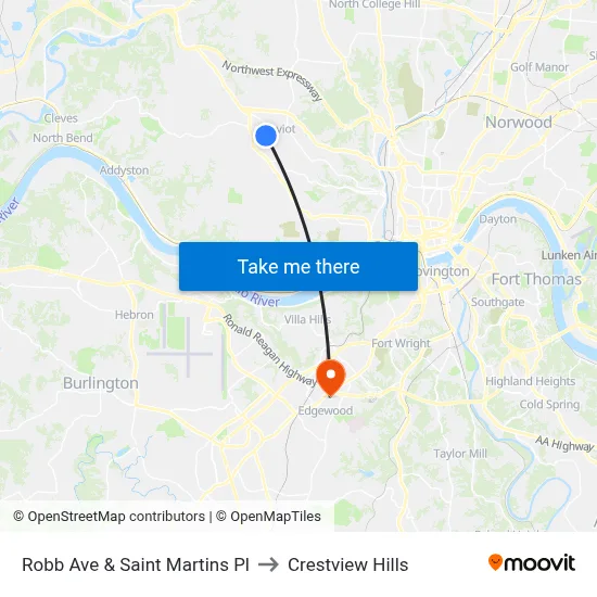 Robb Ave & Saint Martins Pl to Crestview Hills map